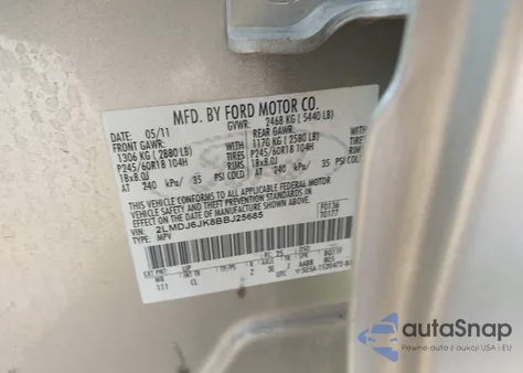 2011 Lincoln Mkx from USA, damaged, VIN 2LMDJ6JK8BBJ25685